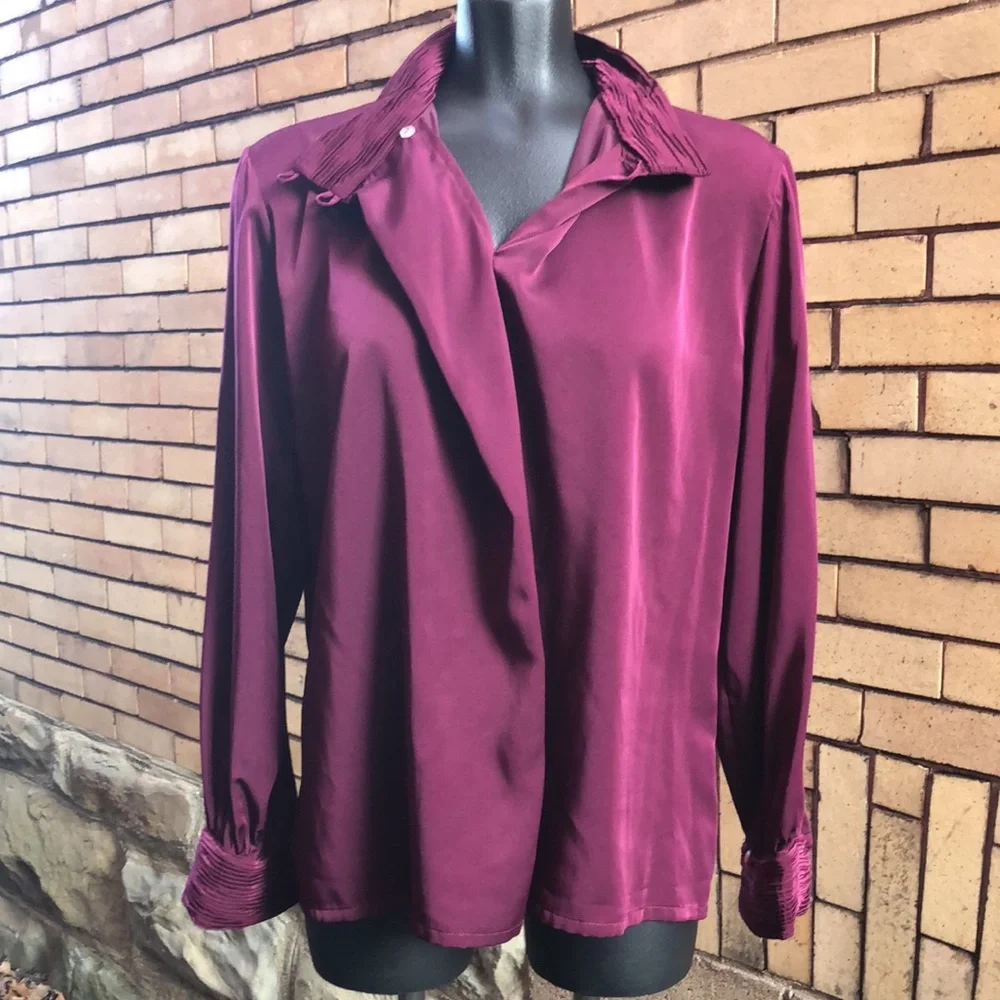 Vintage Pendleton Long Sleeve Button Down high collar raspberry Blouse 8 - Picture 2 of 12